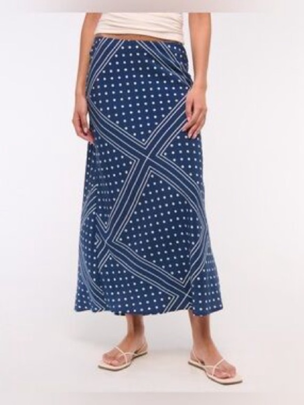 Abercrombie & Fitch Blue Polka Dot Printed Maxi Skirt Women Size M